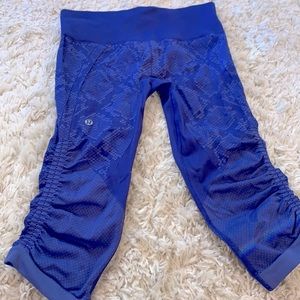 Lululemon leggings, great condition! Royal blue  cropped leggings. 17” inseam